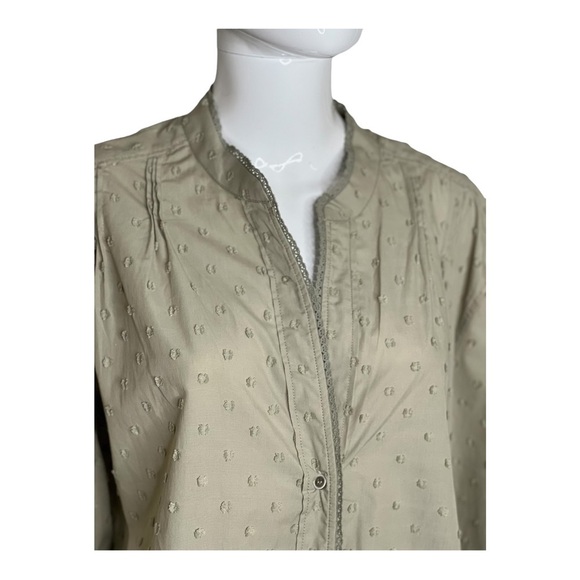 Zara Women Size M Blouse  V Neck Embroidered Long Sleeve Shirt Light Green olive - Picture 8 of 13